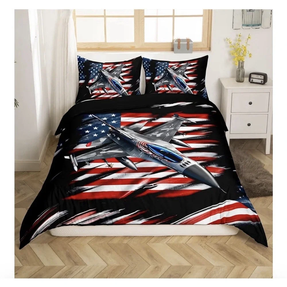 Lightning Tornado Twin Sheet Set, American Flag Bedding for Kids Teens [F]